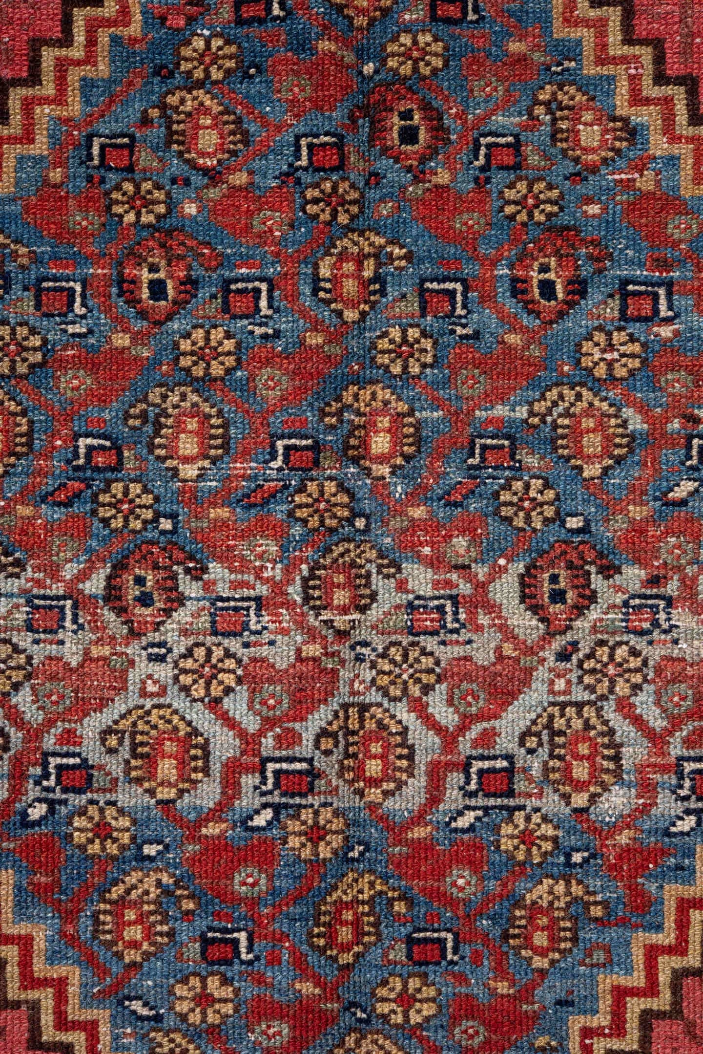6' x 11' one-of-a-kind handmade antique Malayer large size rug. Color palette: rose, sky blue, indigo, ivory, rust, camel