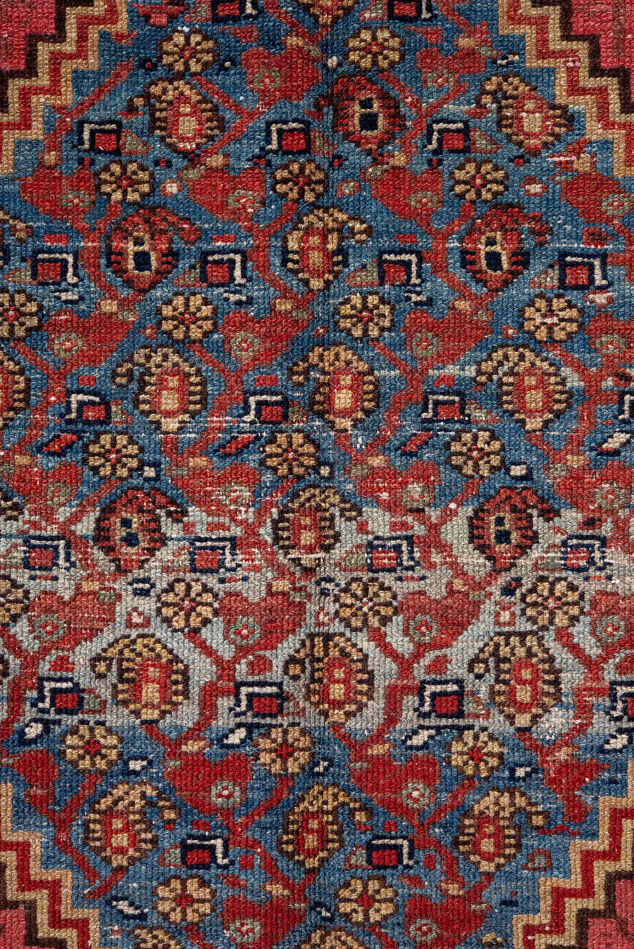 6' x 11' one-of-a-kind handmade antique Malayer large size rug. Color palette: rose, sky blue, indigo, ivory, rust, camel