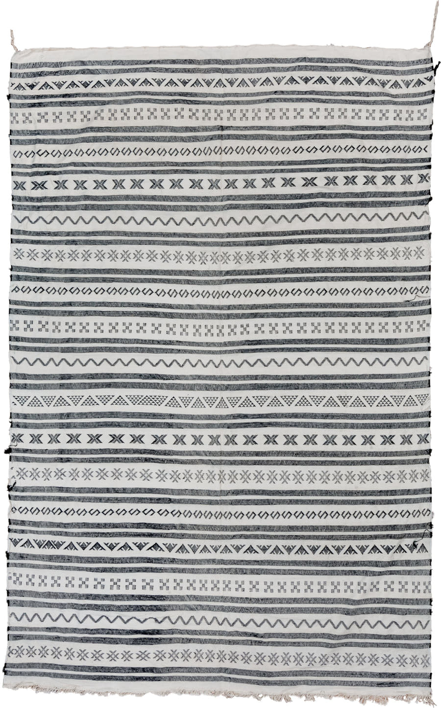 6' x 9' one-of-a-kind handmade vintage Cactus Kilim medium size rug. Color palette: ivory, charcoal, black, gray