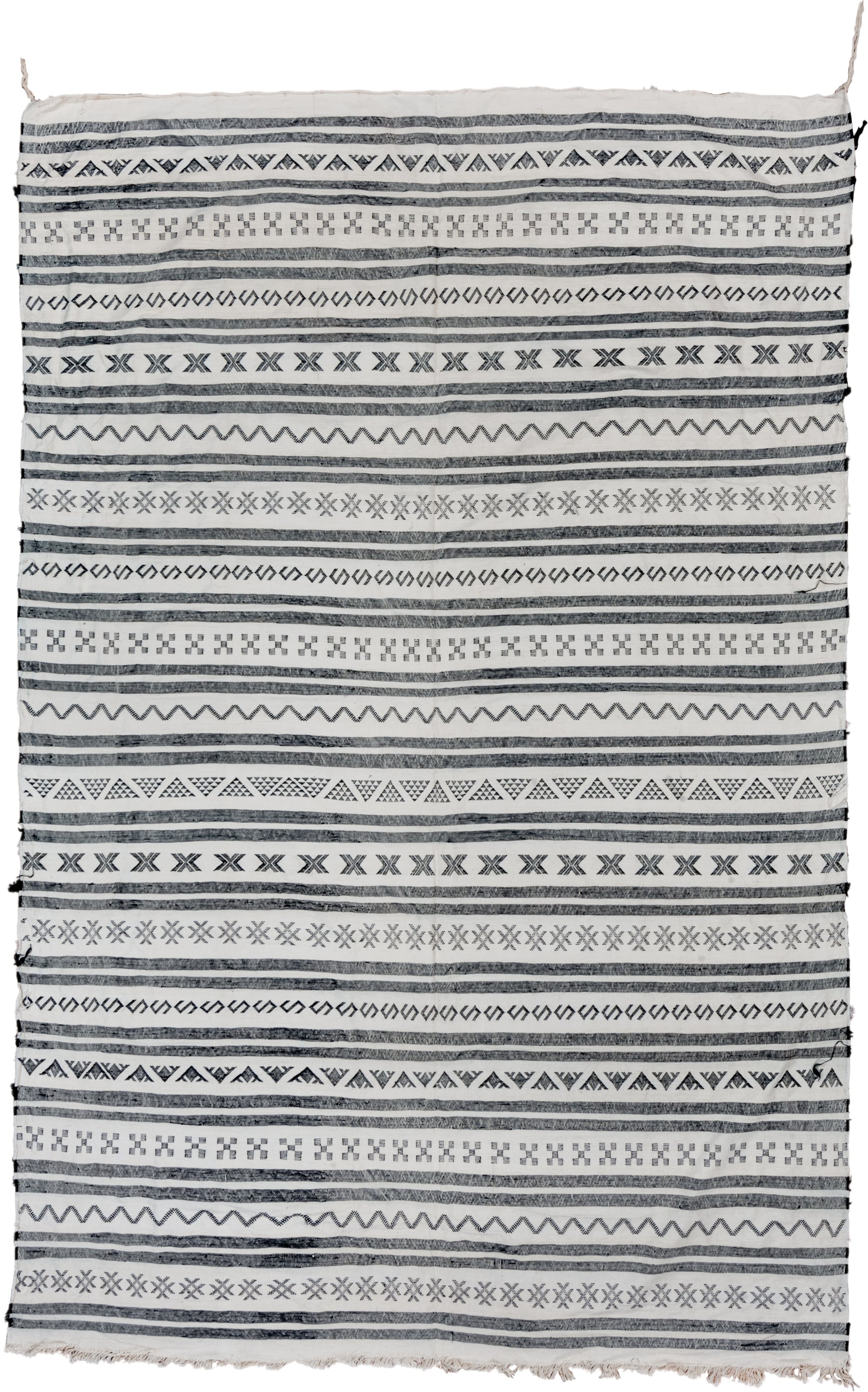 6' x 9' one-of-a-kind handmade vintage Cactus Kilim medium size rug. Color palette: ivory, charcoal, black, gray