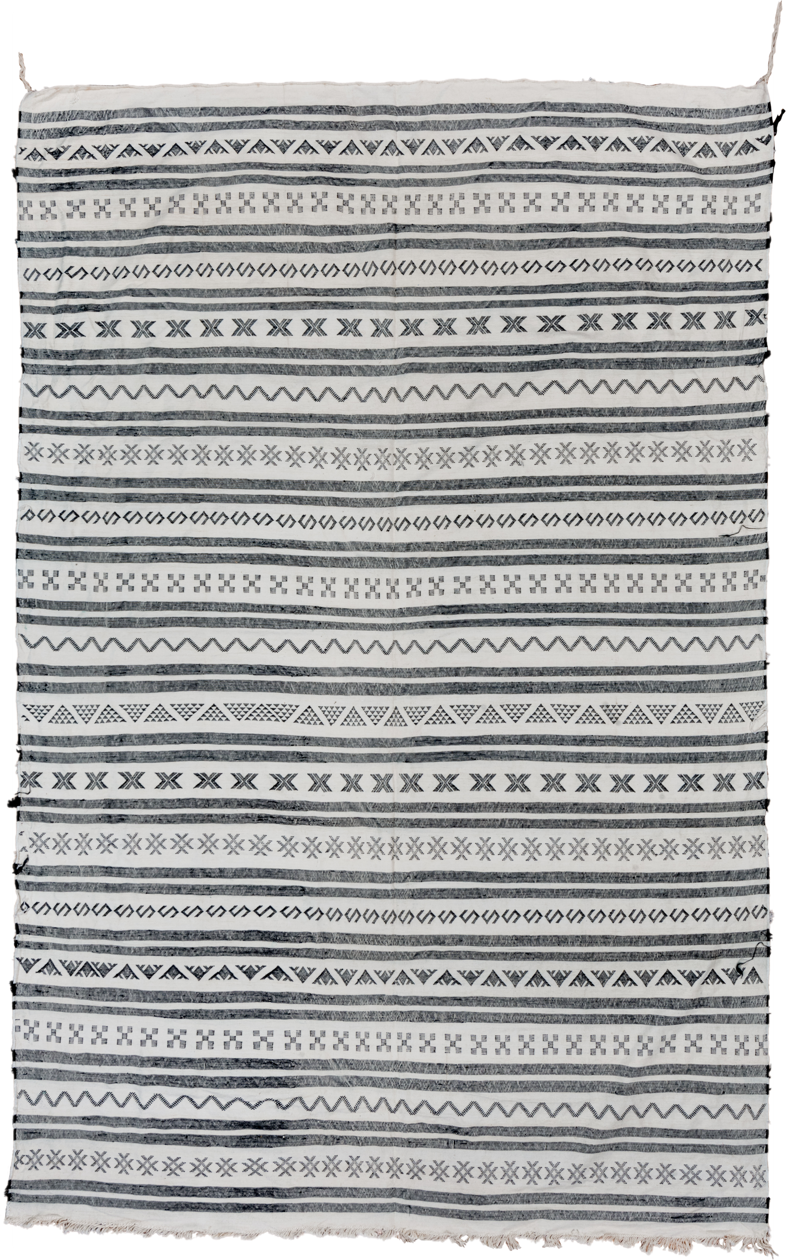 6' x 9' one-of-a-kind handmade vintage Cactus Kilim medium size rug. Color palette: ivory, charcoal, black, gray