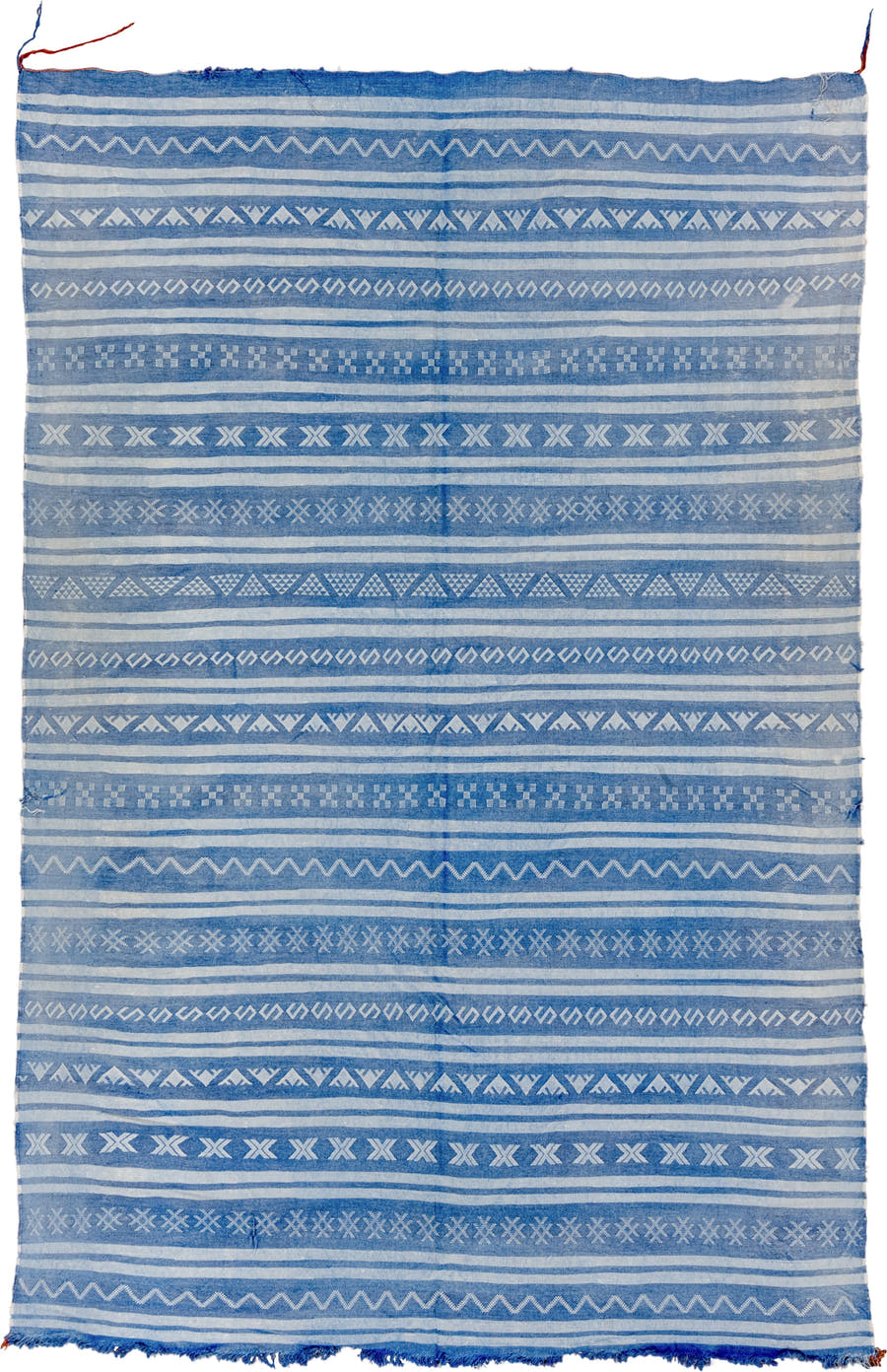 6' x 9' one-of-a-kind handmade vintage Cactus Kilim medium size rug. Color palette: sky blue, ivory, cobalt, powder blue