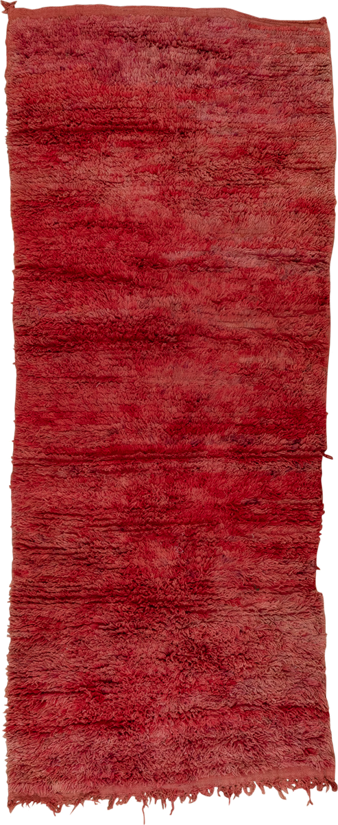 3' x 8' one-of-a-kind handmade vintage Moroccan runner rug. Color palette: red, crimson, rose, terra cotta, pink, terracotta