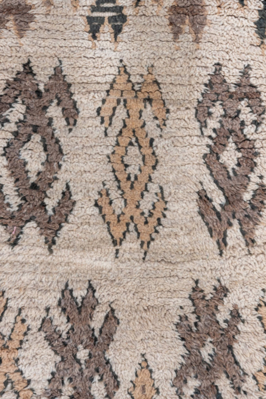 2' x 7' one-of-a-kind handmade vintage Moroccan runner rug. Color palette: ivory, taupe, charcoal, brown, camel, beige, gray