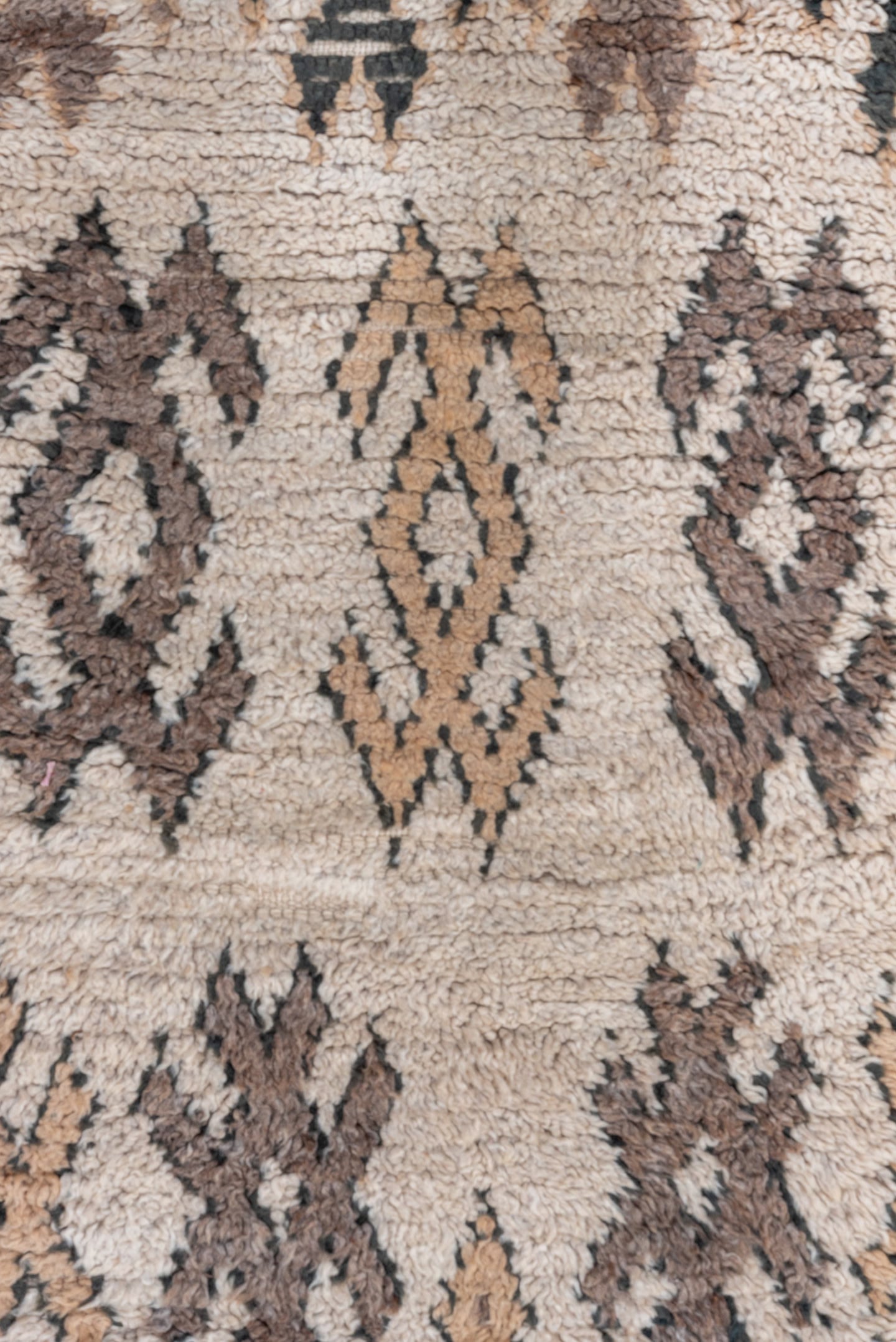 2' x 7' one-of-a-kind handmade vintage Moroccan runner rug. Color palette: ivory, taupe, charcoal, brown, camel, beige, gray