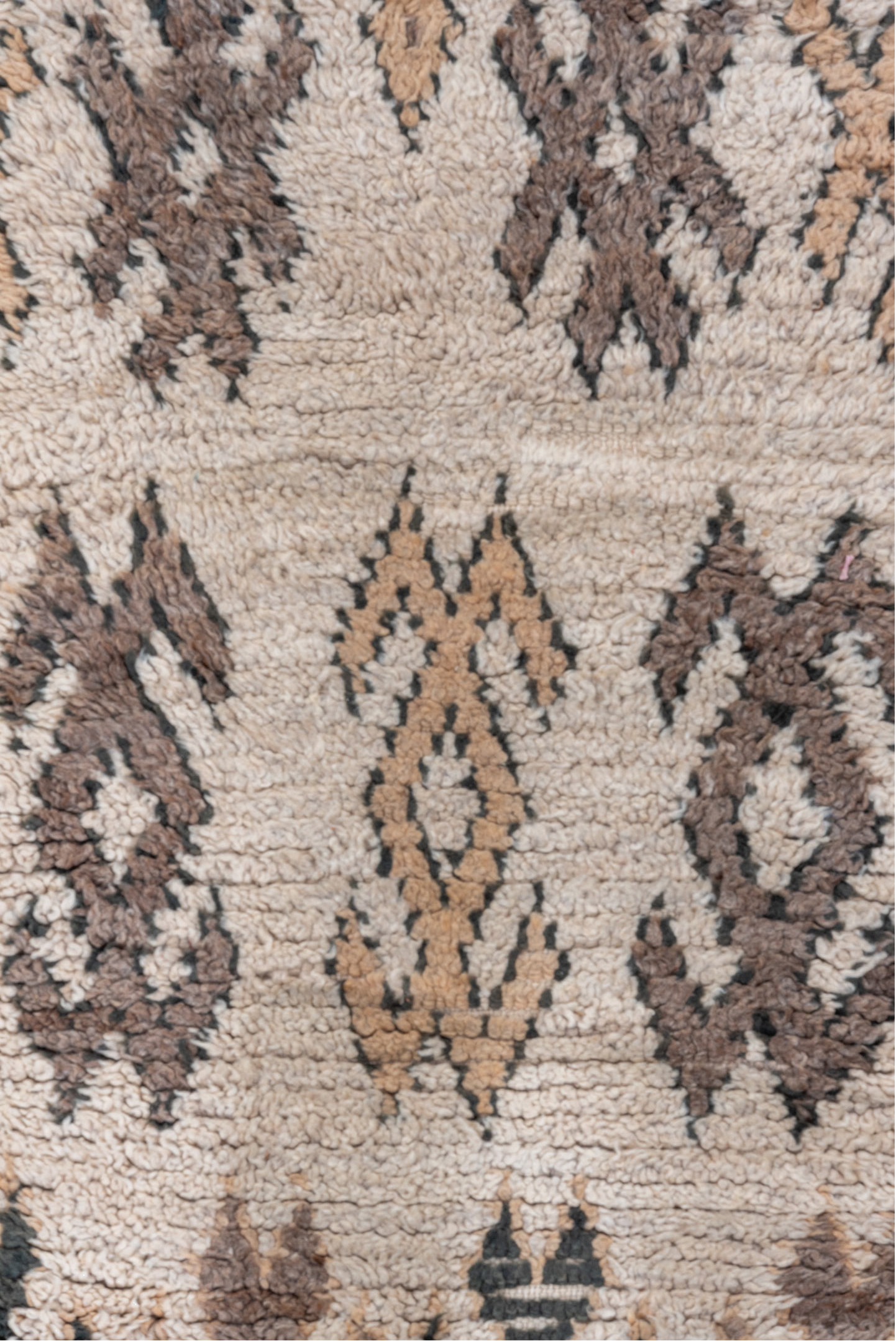 2' x 7' one-of-a-kind handmade vintage Moroccan runner rug. Color palette: black, brown, gray, light gray, off-white, pink