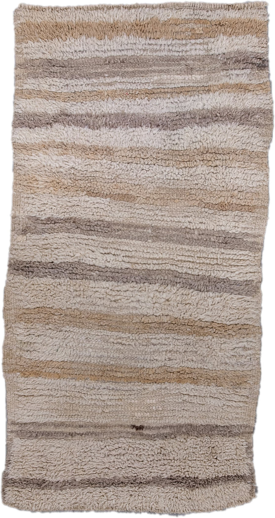 2' x 4' one-of-a-kind handmade vintage Moroccan small size rug. Color palette: ivory, beige, taupe, camel, greige, gray