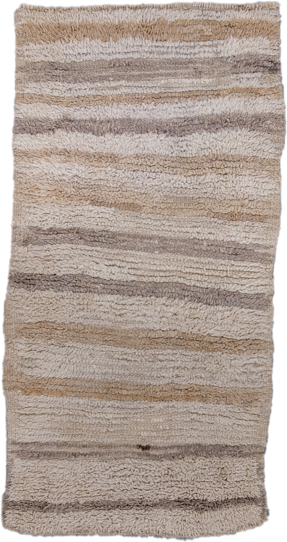 2' x 4' one-of-a-kind handmade vintage Moroccan small size rug. Color palette: ivory, beige, taupe, camel, greige, gray