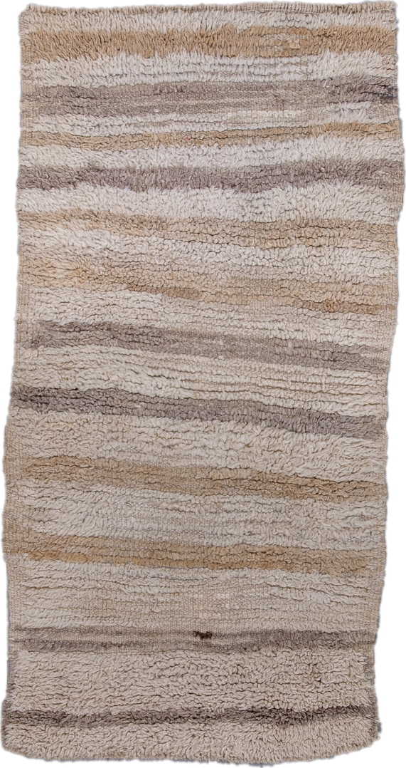 2' x 4' one-of-a-kind handmade vintage Moroccan small size rug. Color palette: brown, gray, light gray, off-white, pink