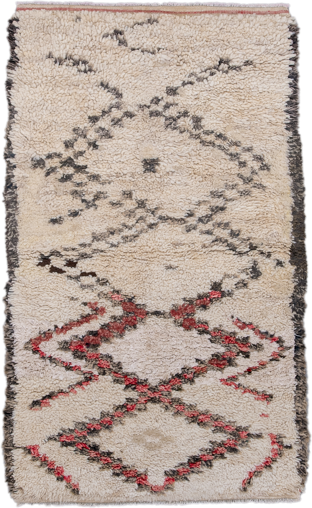 2' x 4' one-of-a-kind handmade vintage Flatweave small size rug. Color palette: ivory, charcoal, rose, cream, brown, gray