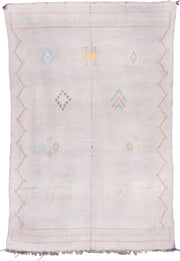 5' x 9' one-of-a-kind handmade vintage Cactus Kilim medium size rug. Color palette: blush, ivory, peach, aqua, lavender