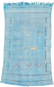 4' x 7' one-of-a-kind handmade vintage Cactus Kilim rug. Color palette: sky blue, turquoise, charcoal, ivory, gold, rose