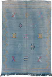 5' x 8' one-of-a-kind handmade vintage Cactus Kilim medium size rug. Color palette: blue, gold, ivory, pink, red, turquoise
