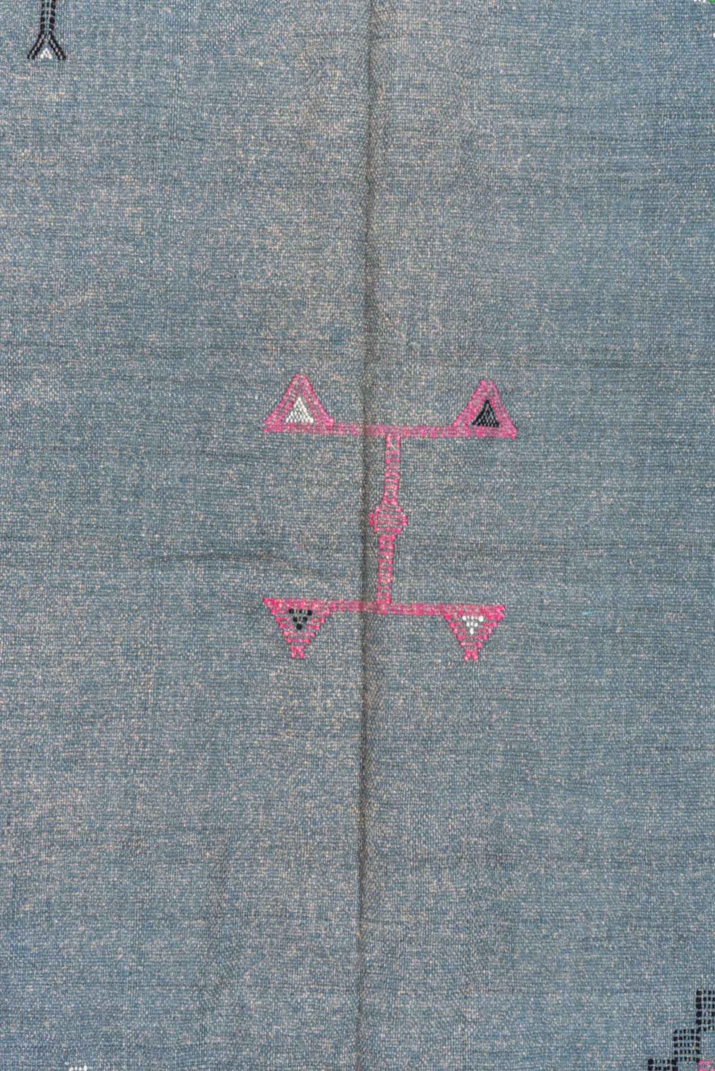 5' x 8' one-of-a-kind handmade vintage Cactus Kilim medium size rug. Color palette: blue, gold, ivory, pink, red, turquoise