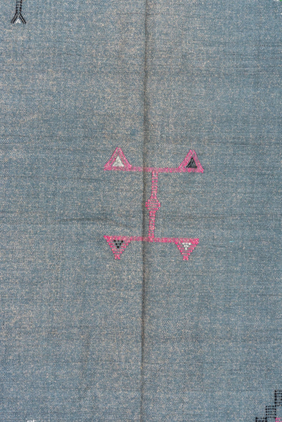 5' x 8' one-of-a-kind handmade vintage Cactus Kilim medium size rug. Color palette: blue, gold, ivory, pink, red, turquoise