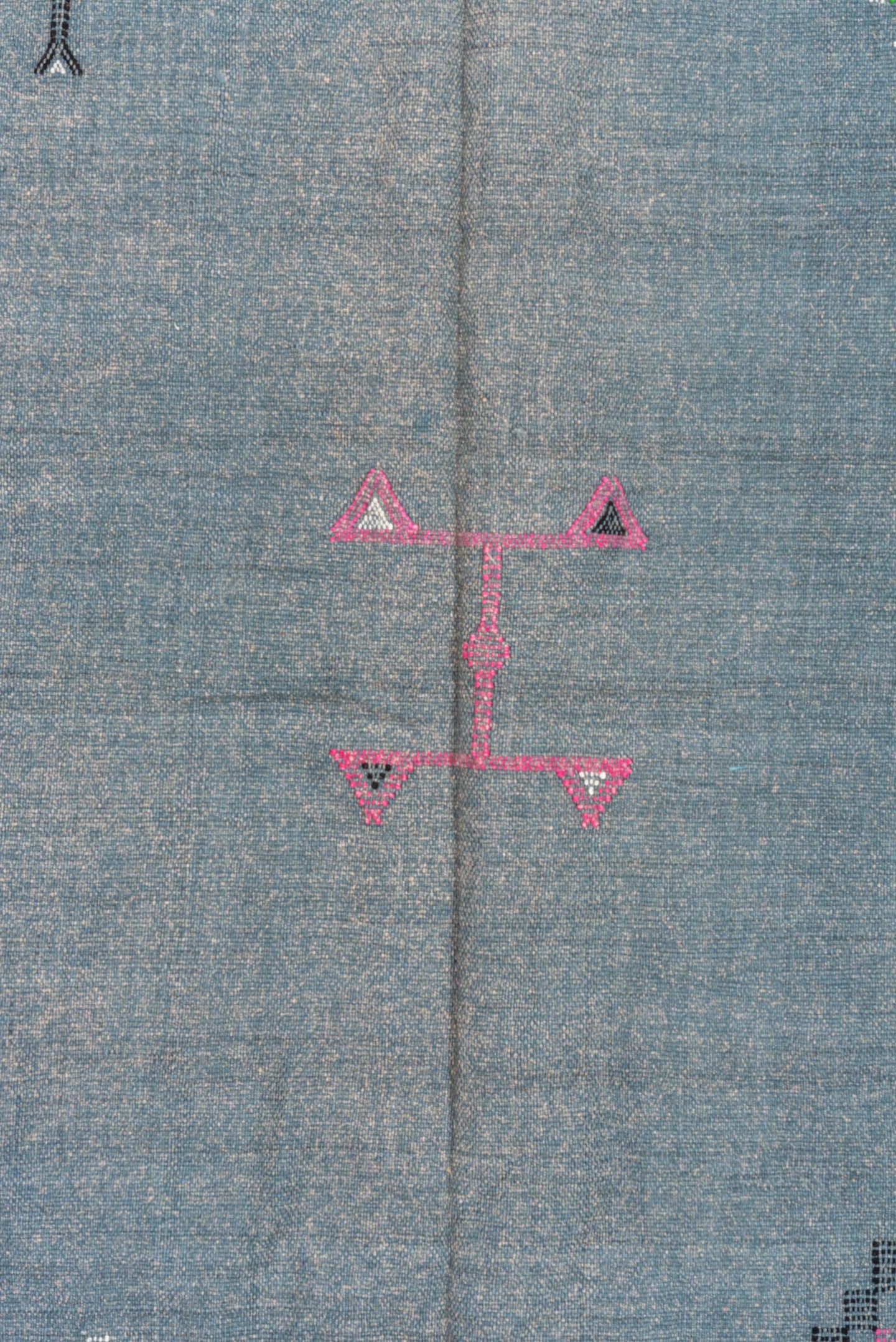 5' x 8' one-of-a-kind handmade vintage Cactus Kilim medium size rug. Color palette: blue, gold, ivory, pink, red, turquoise