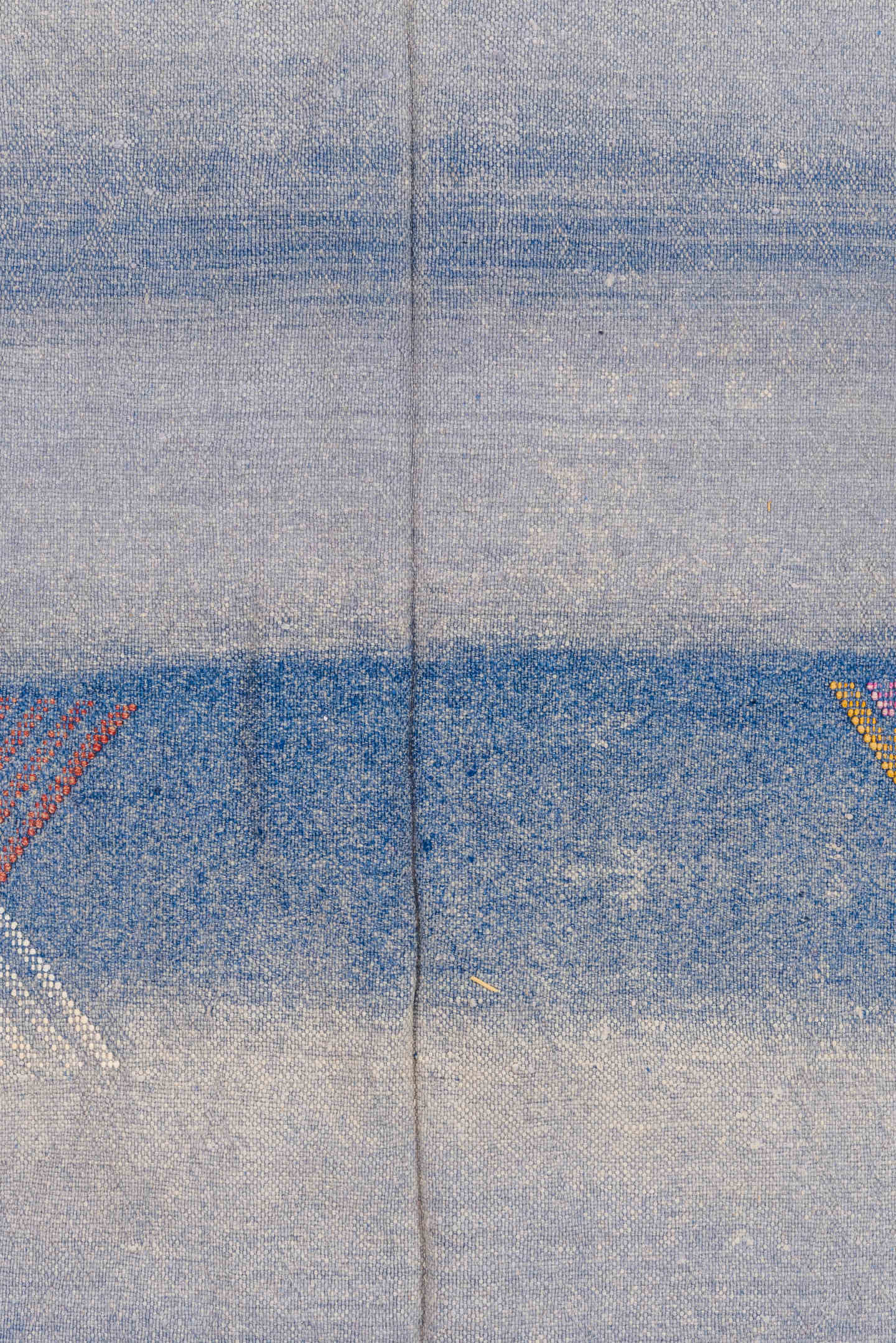 5' x 8' one-of-a-kind handmade vintage Cactus Kilim medium size rug. Color palette: blue, ivory, white, rose, saffron