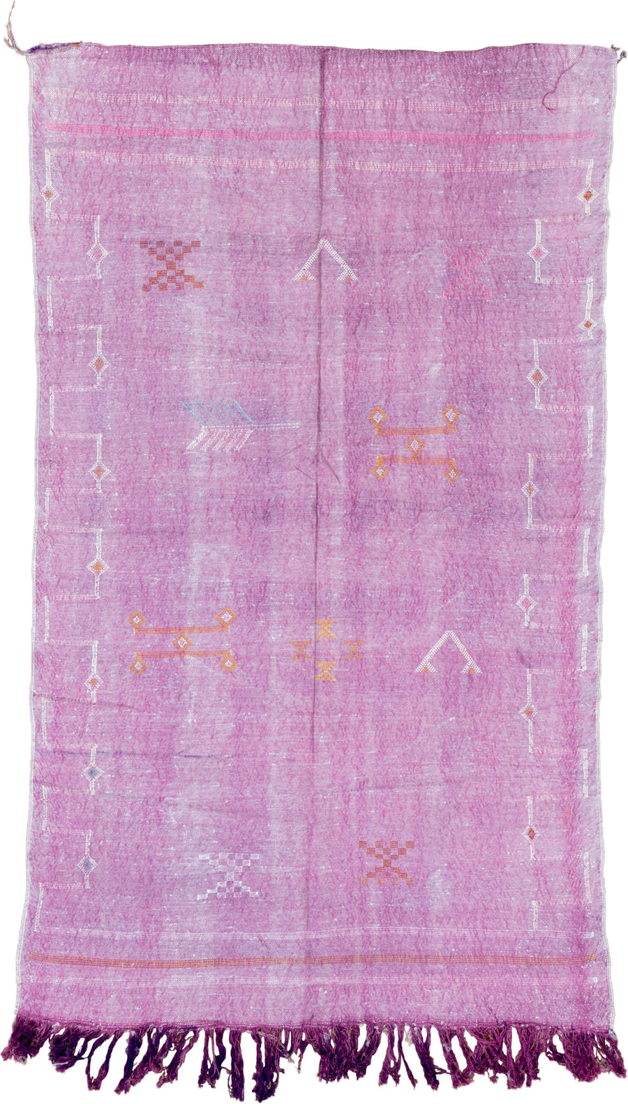 4' x 7' one-of-a-kind handmade vintage Cactus Kilim rug. Color palette: pink, lavender, ivory, rose, orange, plum