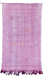 4' x 7' one-of-a-kind handmade vintage Cactus Kilim rug. Color palette: pink, lavender, ivory, rose, orange, plum
