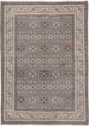 5' x 7' one-of-a-kind handmade vintage Khotan rug. Color palette: gray, ivory, taupe, brown, charcoal, beige, black
