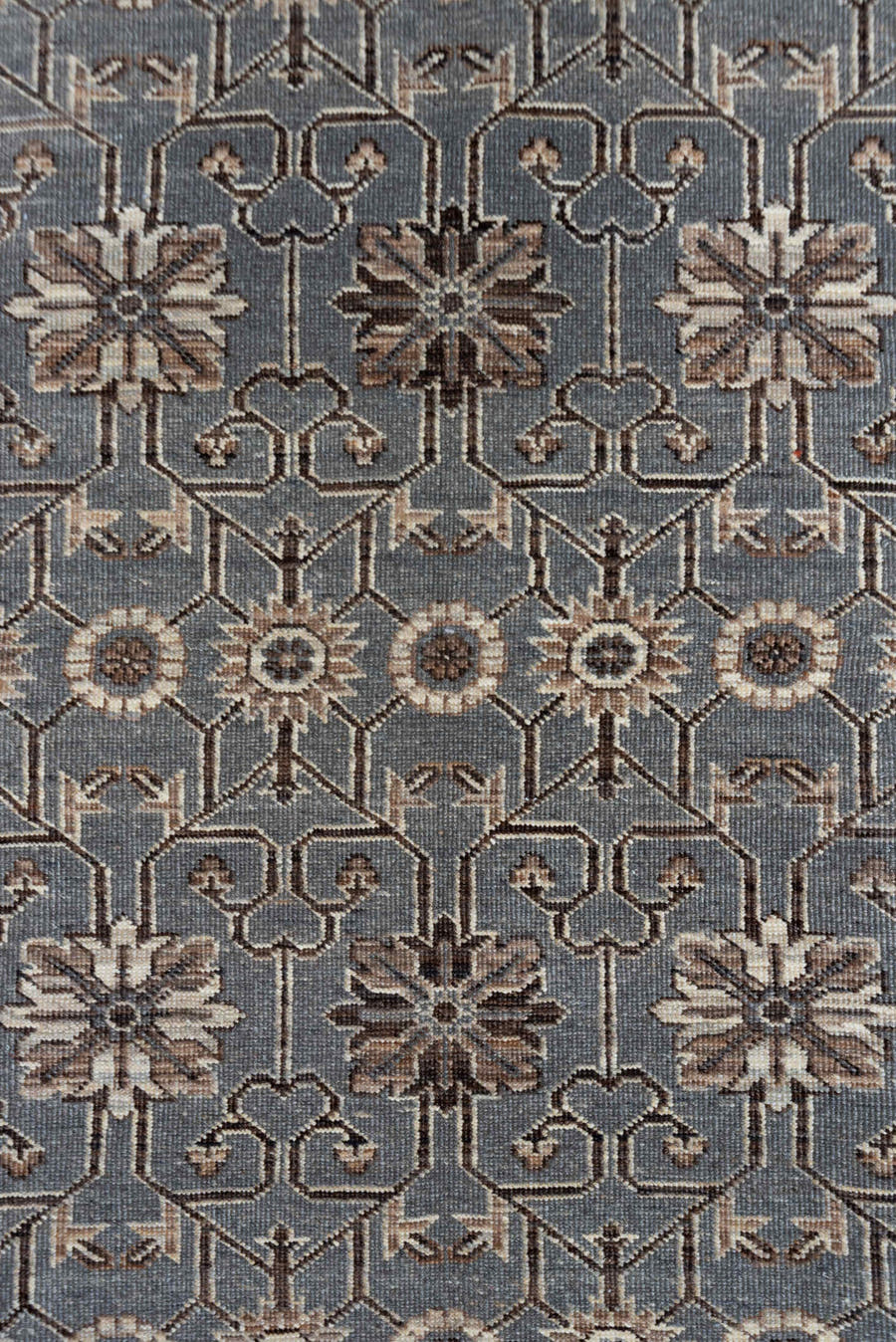 5' x 7' one-of-a-kind handmade vintage Khotan rug. Color palette: gray, ivory, taupe, brown, charcoal, beige, black
