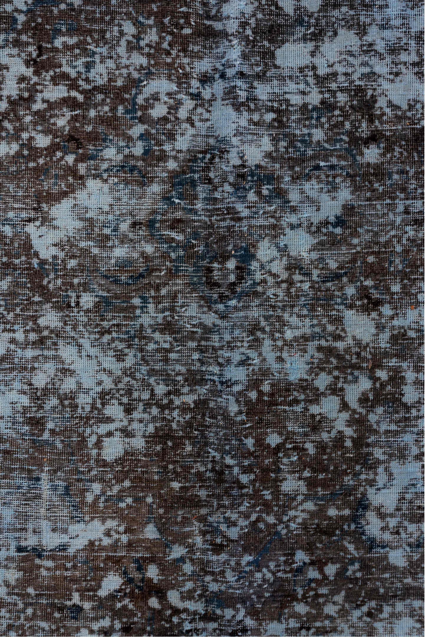 9' x 12' one-of-a-kind handmade vintage Overdyed large size rug. Color palette: black, blue, gray, light slate gray