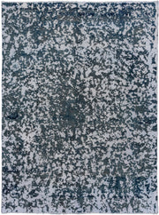 9' x 12' one-of-a-kind handmade vintage Overdyed large size rug. Color palette: blue, slate, ivory, charcoal, steel_blue