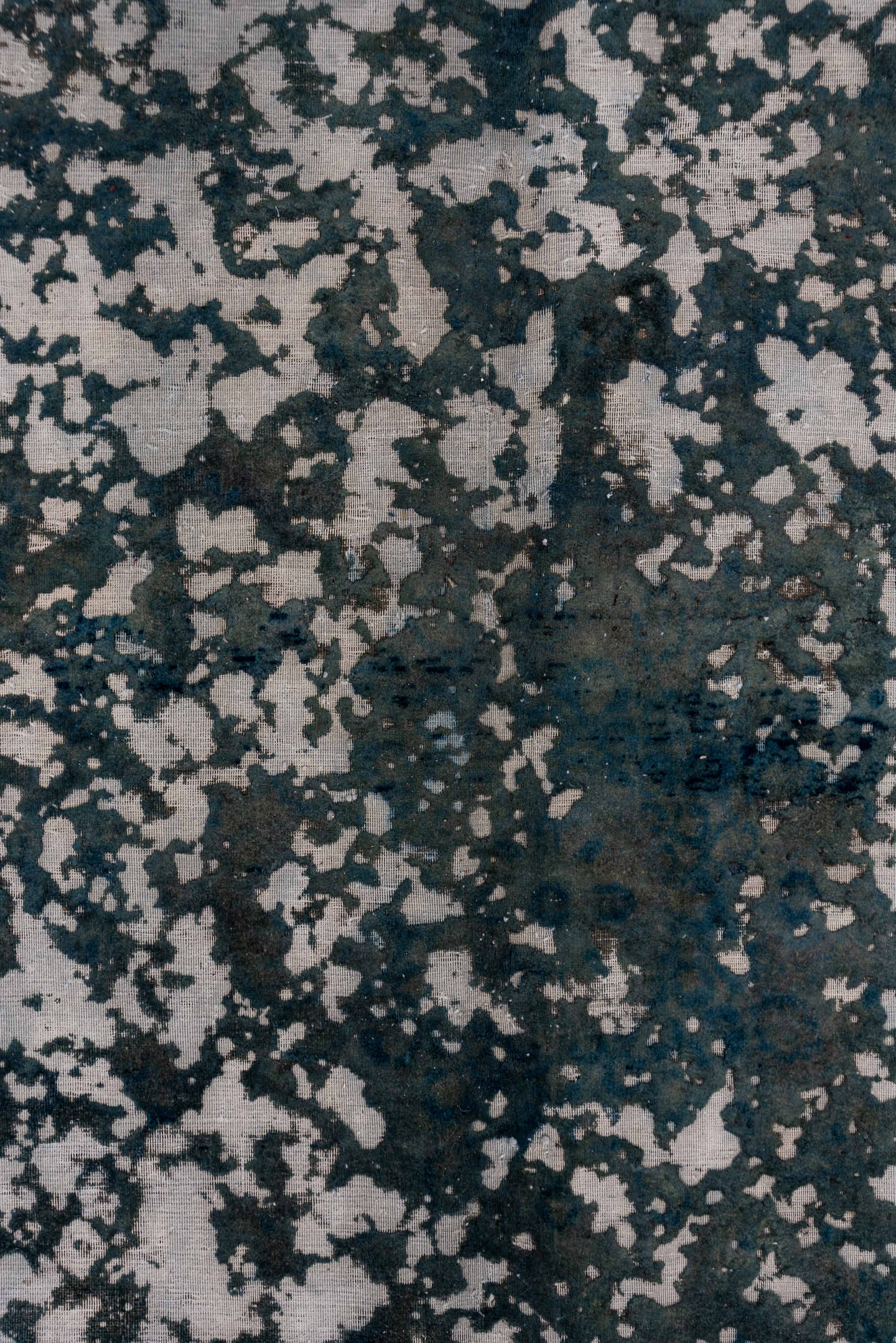 9' x 12' one-of-a-kind handmade vintage Overdyed large size rug. Color palette: blue, slate, ivory, charcoal, steel_blue