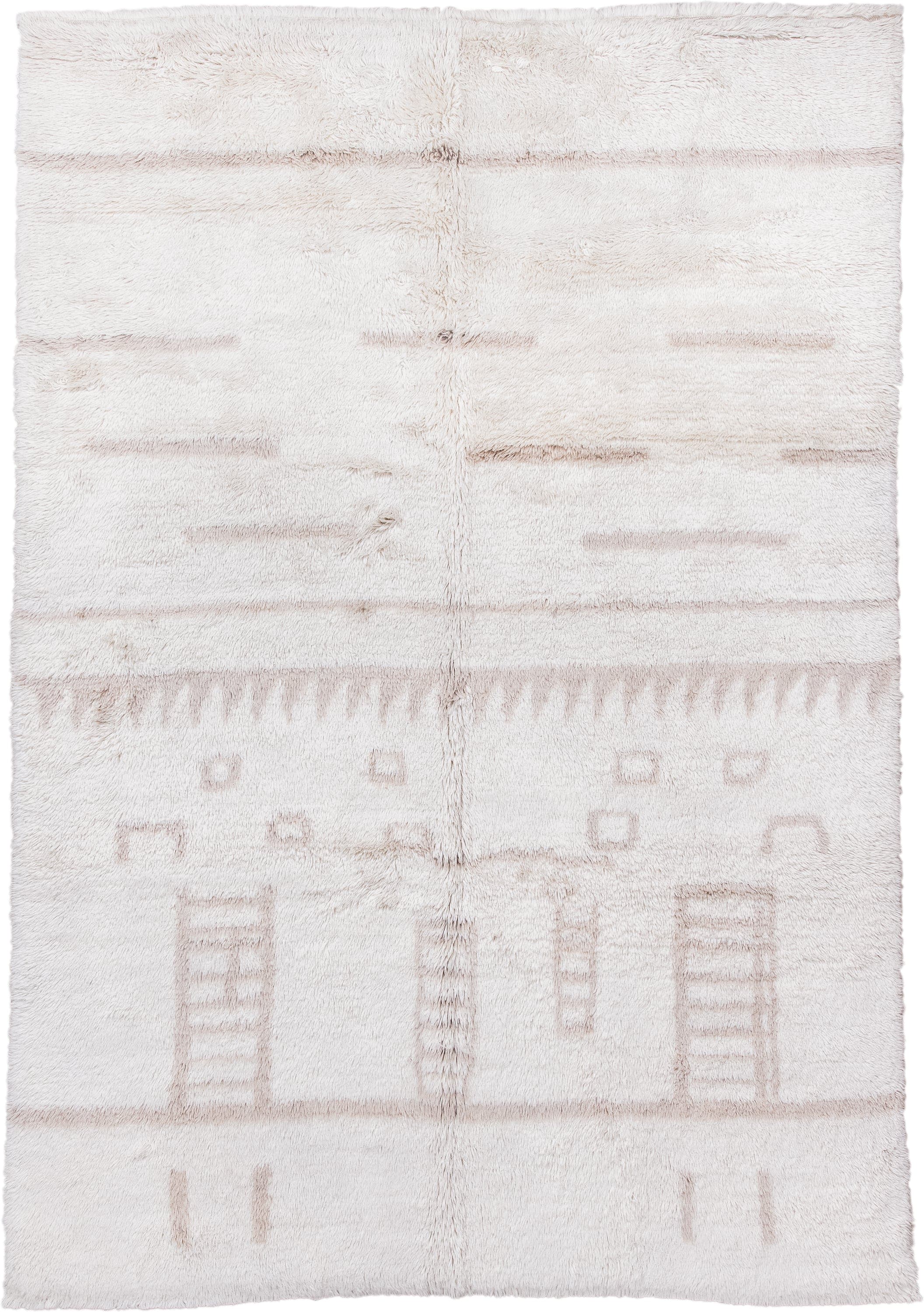 6' x 9' one-of-a-kind handmade vintage Moroccan medium size rug. Color palette: ivory, cream, taupe, beige, gray