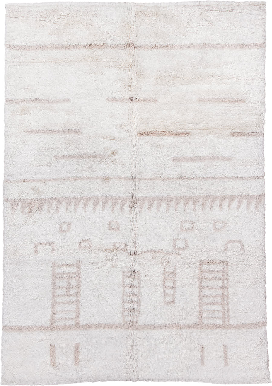 6' x 9' one-of-a-kind handmade vintage Moroccan medium size rug. Color palette: ivory, cream, taupe, beige, gray