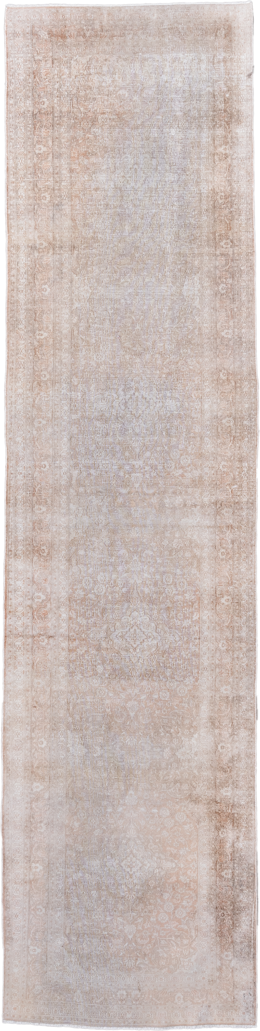 2' x 10' one-of-a-kind handmade antique Kashmir runner rug. Color palette: ivory, beige, blush, taupe, cream, sand, pink