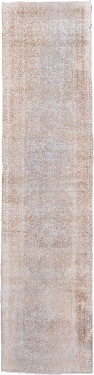 2' x 10' one-of-a-kind handmade antique Kashmir runner rug. Color palette: ivory, beige, blush, taupe, cream, sand, pink