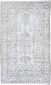 3' x 5' one-of-a-kind handmade antique Kashmir small size rug. Color palette: ivory, taupe, soft rose, beige, camel