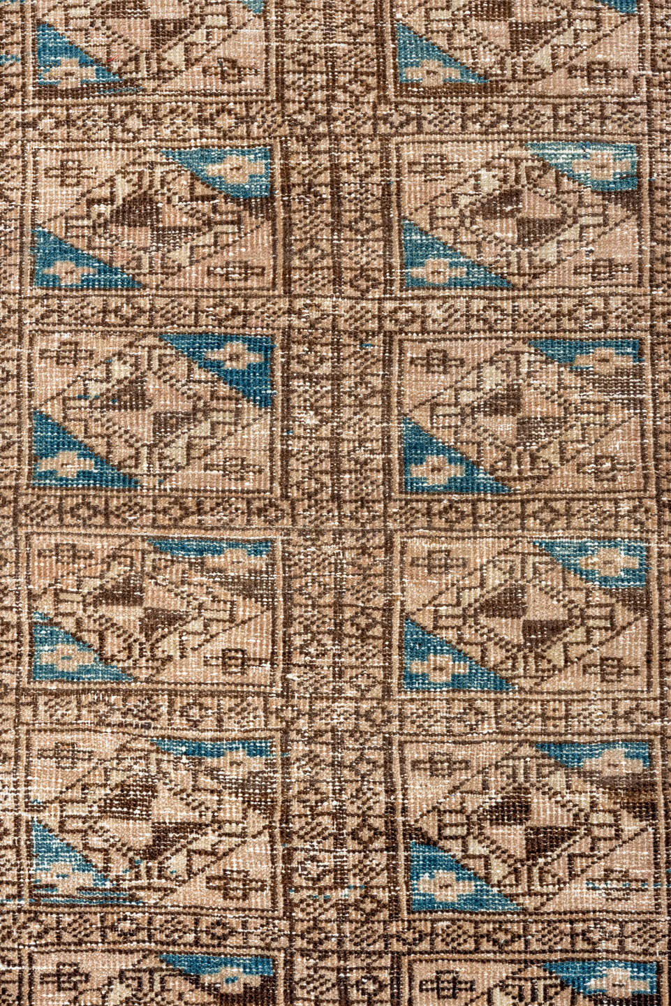 3' x 5' one-of-a-kind handmade vintage Belouch small size rug. Color palette: black, blue, brown, gray, off-white, orange