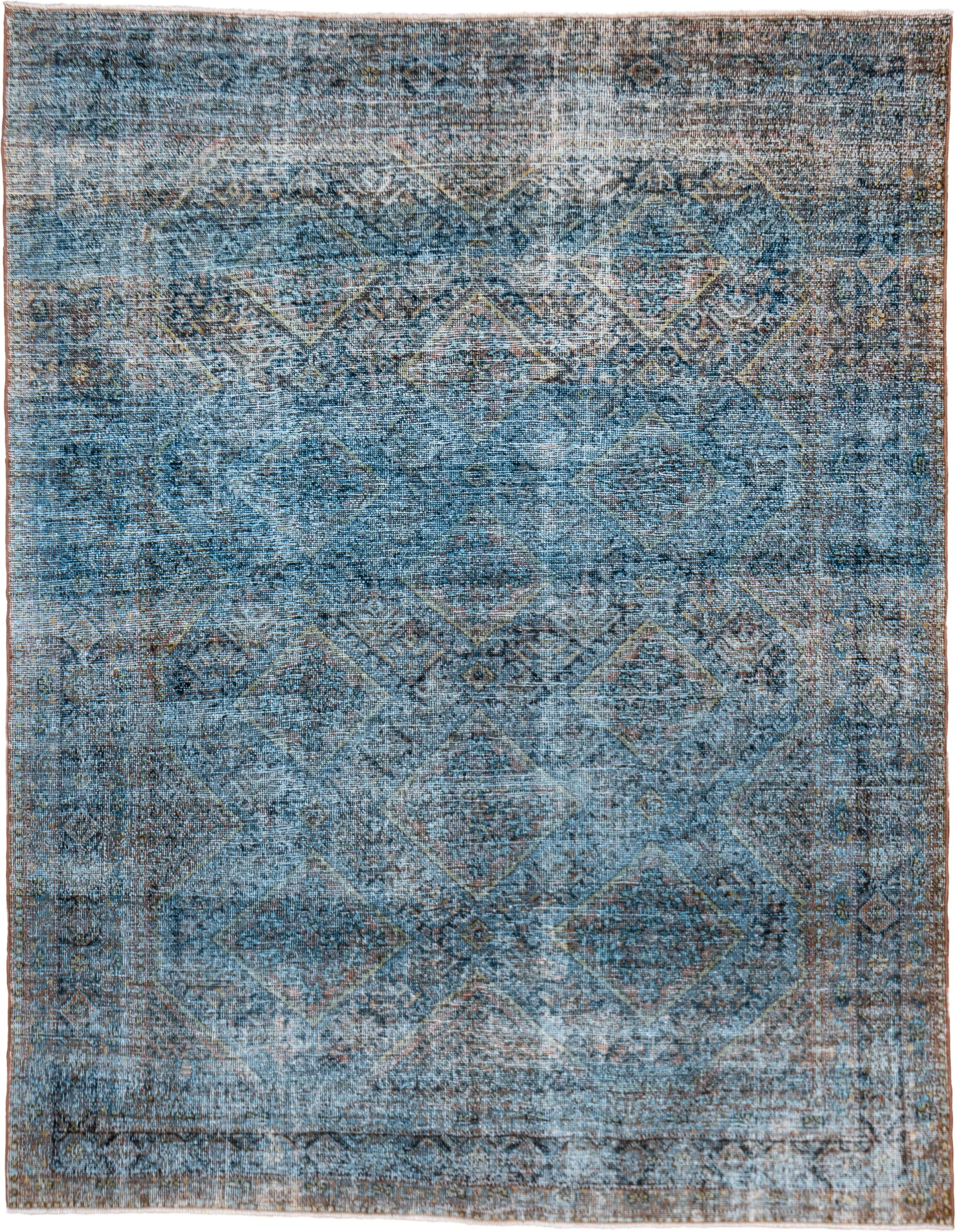 5' x 7' one-of-a-kind handmade antique Afshar rug. Color palette: sky blue, ivory, taupe, slate, rust, charcoal, camel