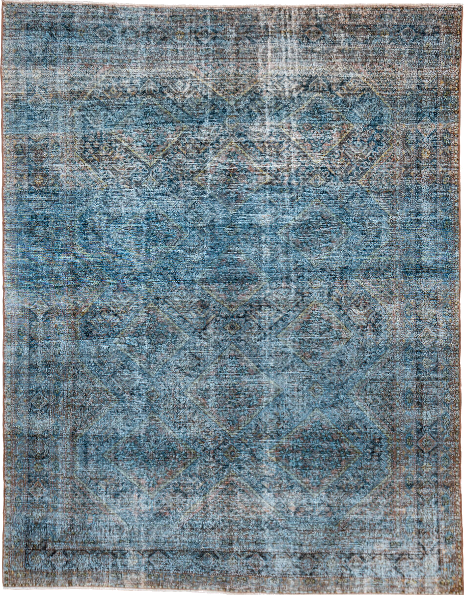 5' x 7' one-of-a-kind handmade vintage Afshar rug. Color palette: black, blue, brown, dark gray, dim gray, gray, light blue