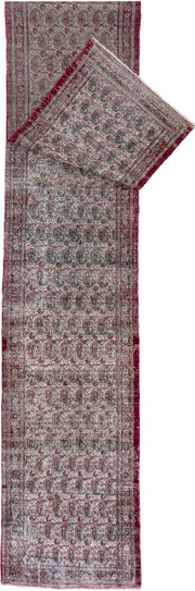 3' x 19' one-of-a-kind handmade antique Khorassan runner rug. Color palette: ivory, rose, burgundy, slate, taupe, sage, pink