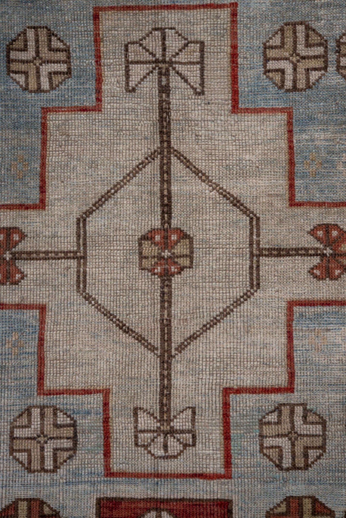 3' x 4' one-of-a-kind handmade antique Shirvan small size rug. Color palette: light blue, ivory, rust, camel, brown