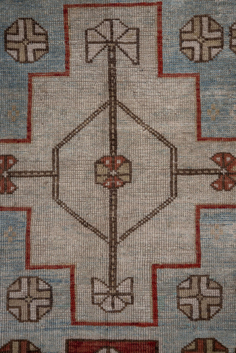 3' x 4' one-of-a-kind handmade antique Shirvan small size rug. Color palette: light blue, ivory, rust, camel, brown