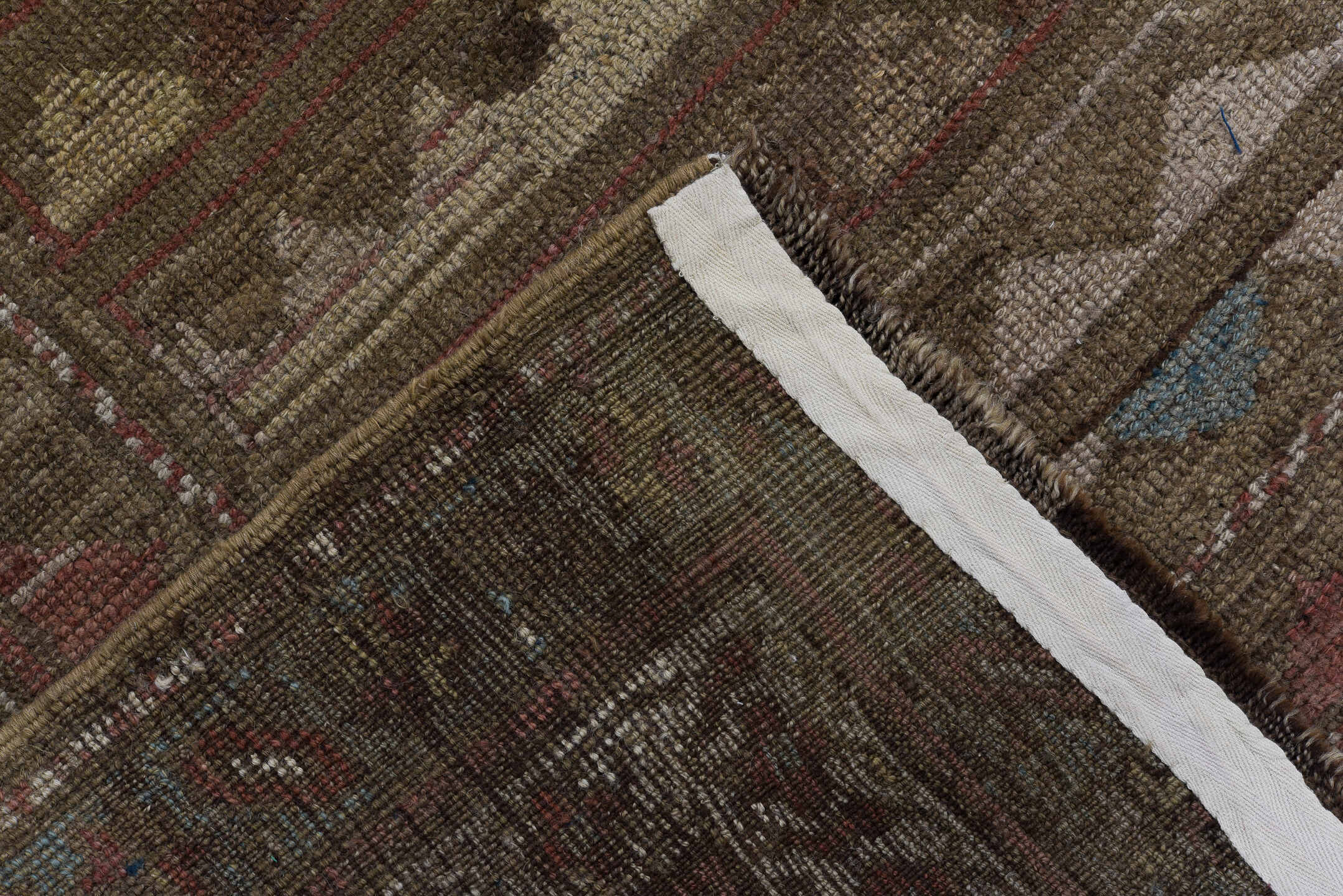 3' x 8' one-of-a-kind handmade vintage Caucasian runner rug. Color palette: taupe, rust, ivory, soft blue, brown, terracotta