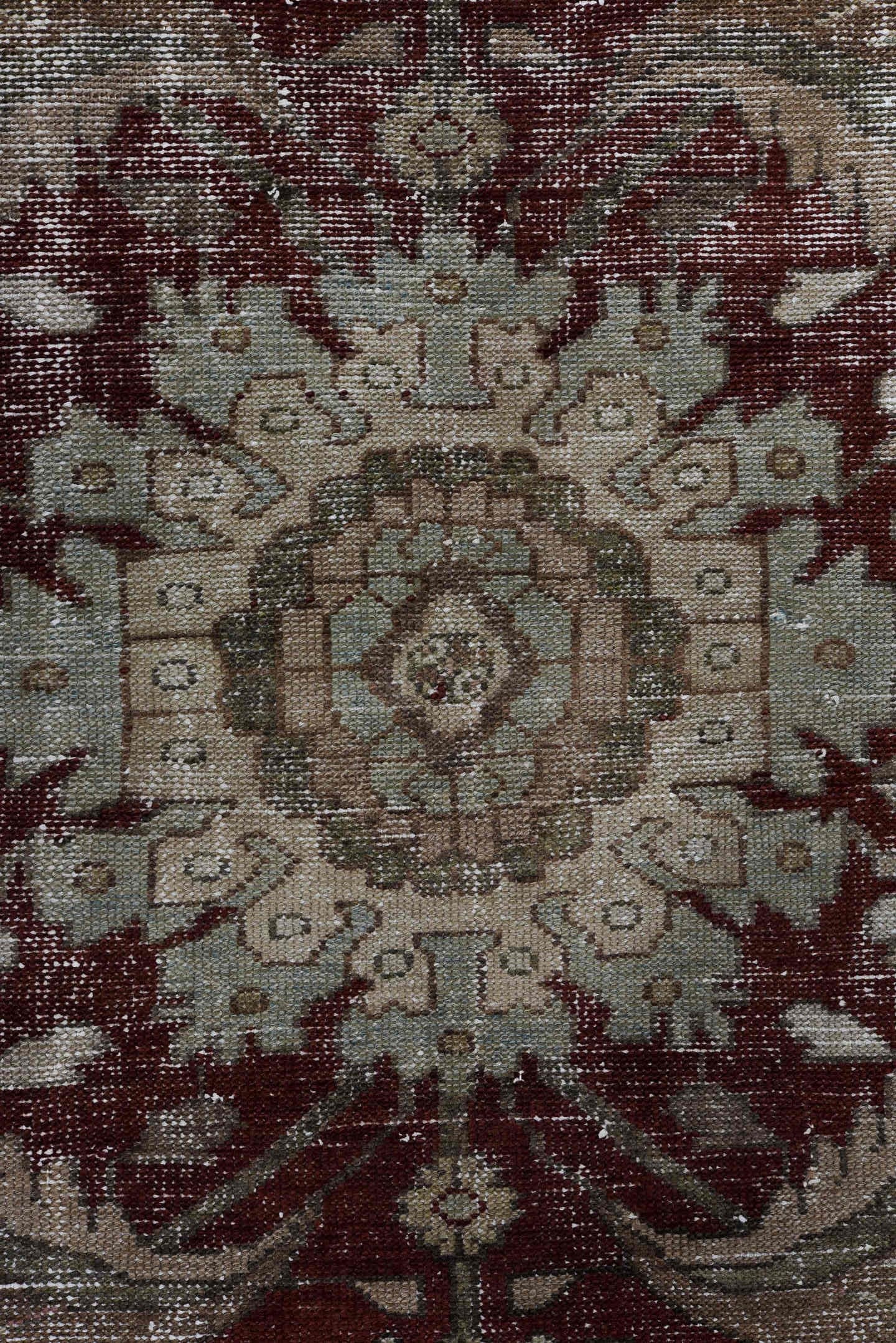 4' x 6' one-of-a-kind handmade vintage Malayer small size rug. Color palette: taupe, burgundy, ivory, brown, rose, charcoal