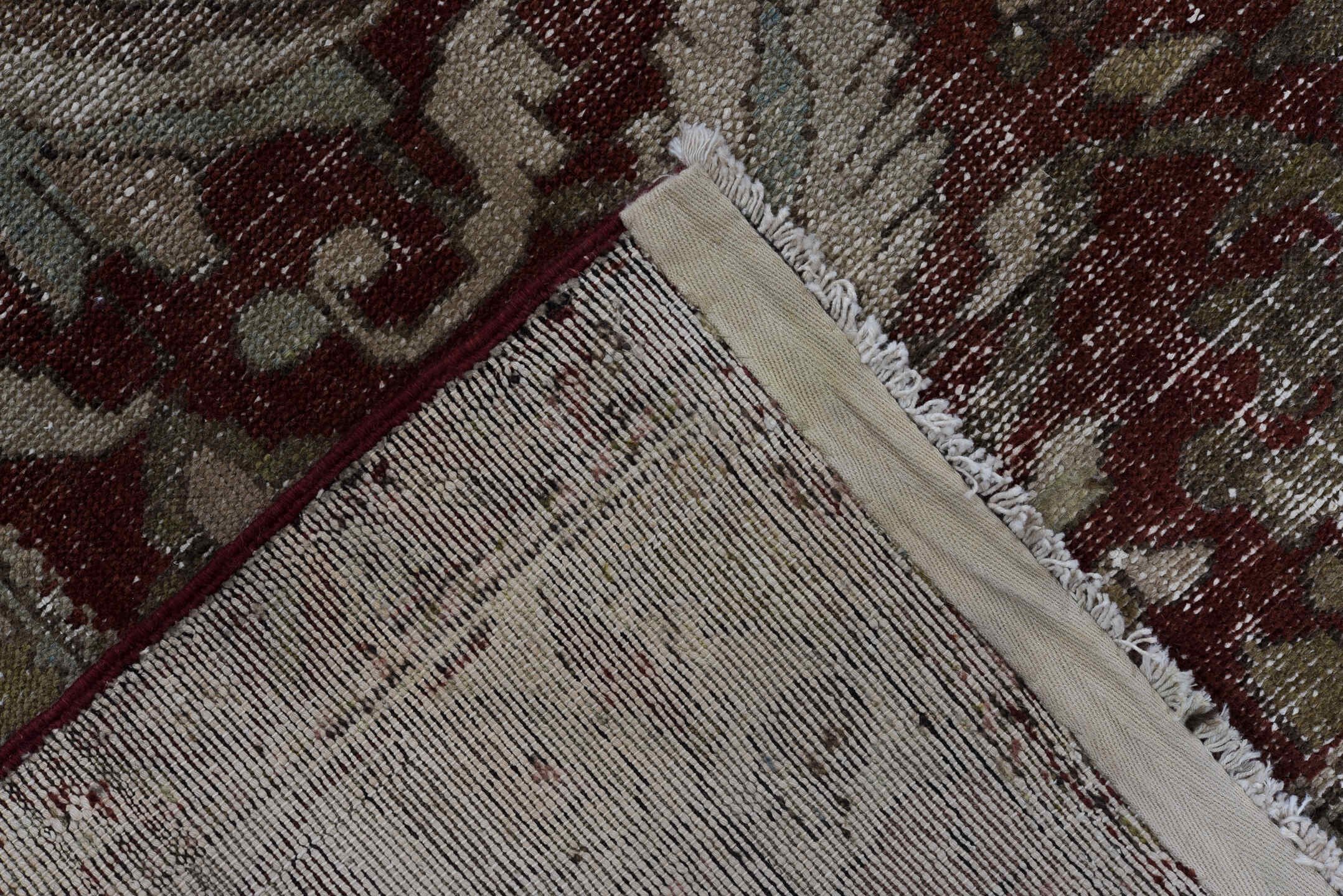 4' x 6' one-of-a-kind handmade vintage Malayer small size rug. Color palette: taupe, burgundy, ivory, brown, rose, charcoal