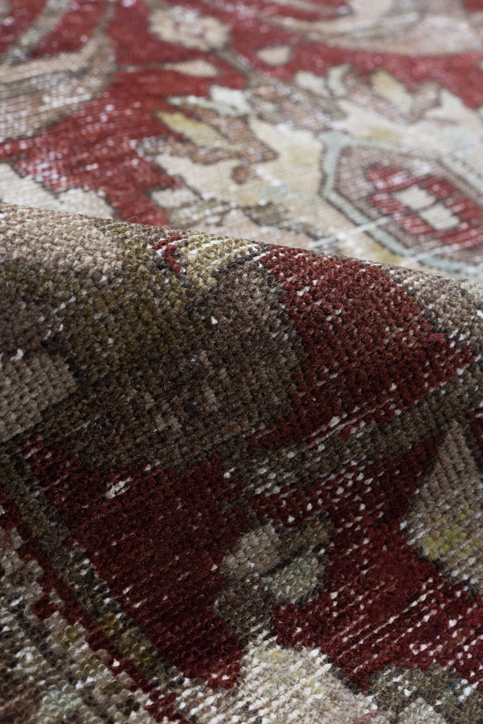 4' x 6' one-of-a-kind handmade vintage Malayer small size rug. Color palette: taupe, burgundy, ivory, brown, rose, charcoal