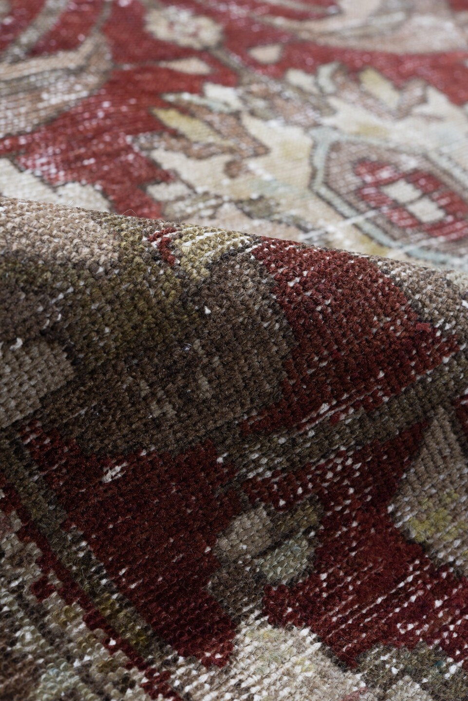 4' x 6' one-of-a-kind handmade vintage Malayer small size rug. Color palette: taupe, burgundy, ivory, brown, rose, charcoal