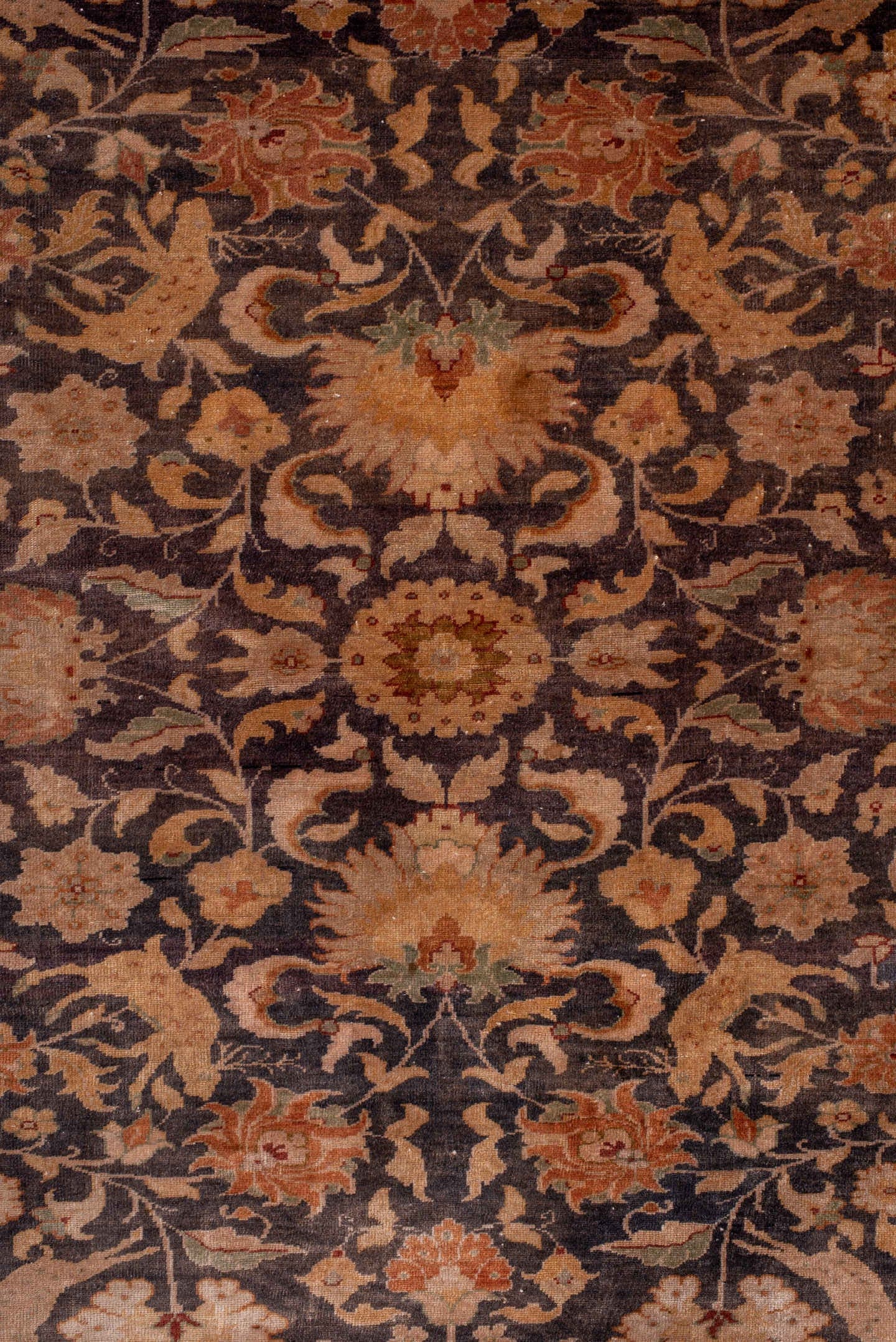 4' x 6' one-of-a-kind handmade antique Kaisary small size rug. Color palette: brown, terra cotta, camel, ivory, taupe, sage