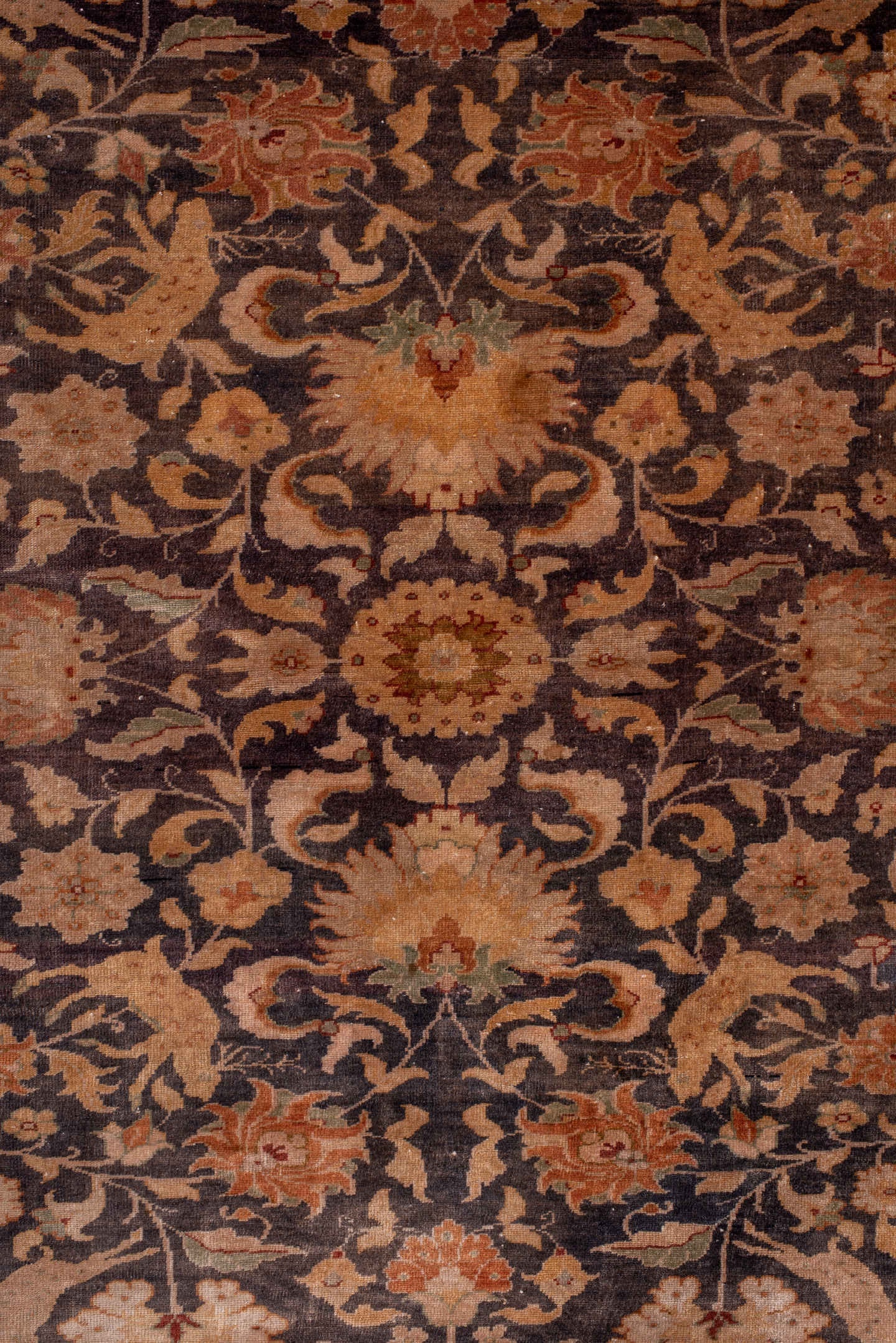 4' x 6' one-of-a-kind handmade antique Kaisary small size rug. Color palette: brown, terra cotta, camel, ivory, taupe, sage