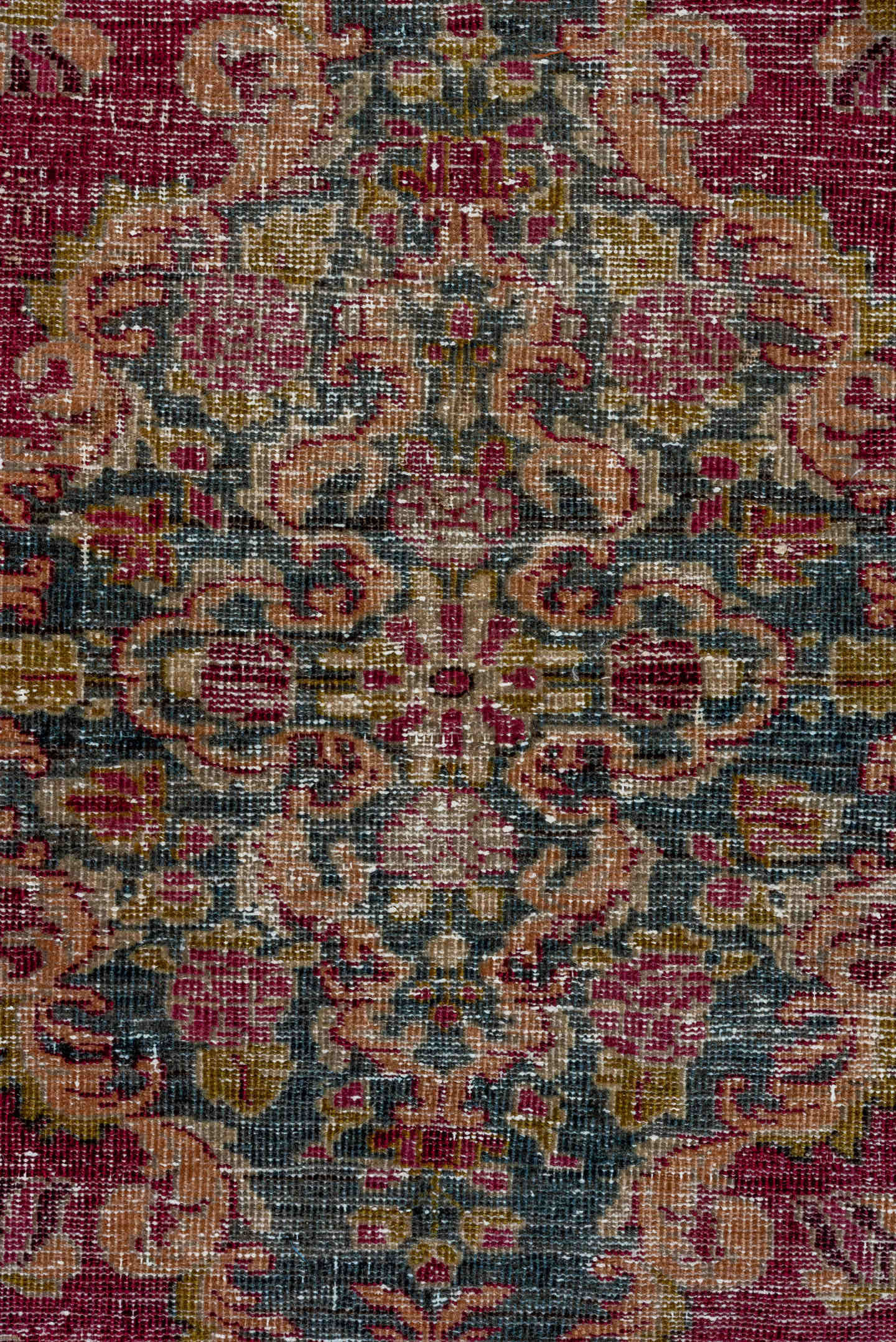 4' x 7' one-of-a-kind handmade antique Sivas rug. Color palette: rose, ivory, crimson, charcoal, dusty blue, taupe, pink