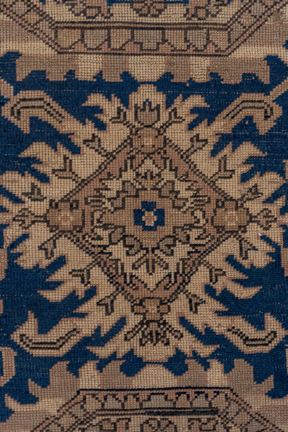 6' x 8' one-of-a-kind handmade antique Oushak medium size rug. Color palette: navy, taupe, beige, ivory, camel, blue, gray