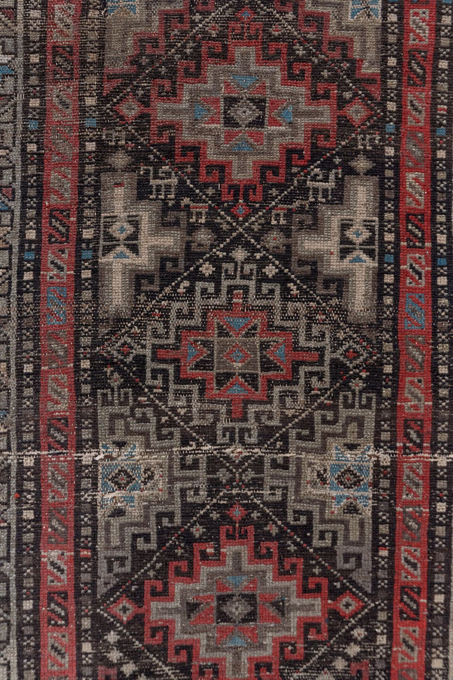 3' x 5' one-of-a-kind handmade antique Hamadan small size rug. Color palette: charcoal, rust, ivory, brick, taupe, slate