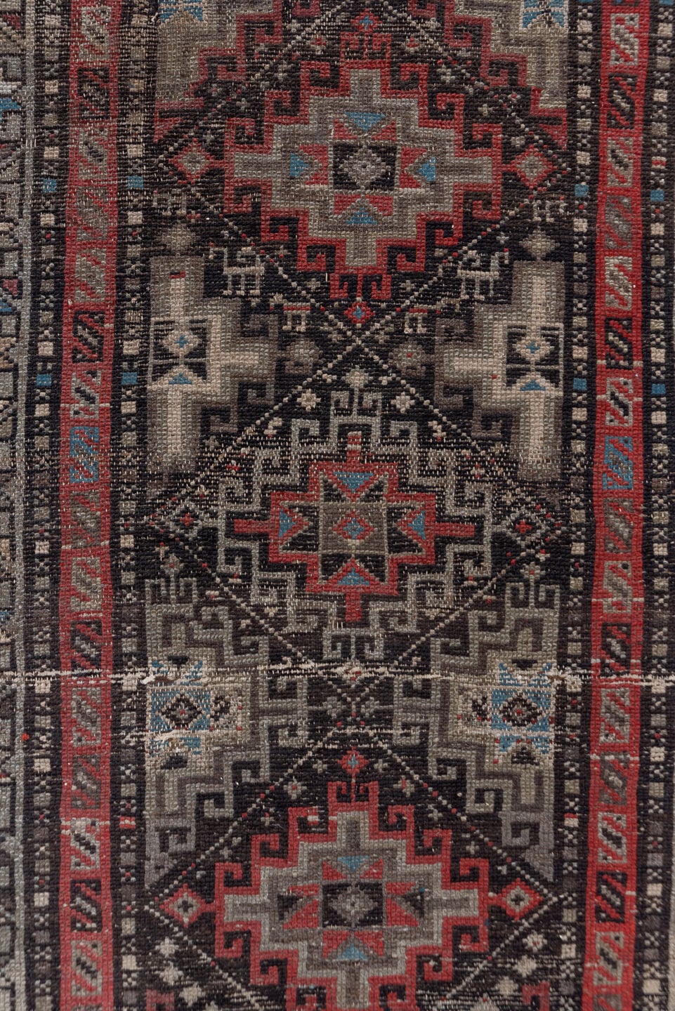 3' x 5' one-of-a-kind handmade antique Hamadan small size rug. Color palette: charcoal, rust, ivory, brick, taupe, slate